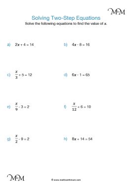 Two Step Equation Worksheets Printable Online Answers Examples