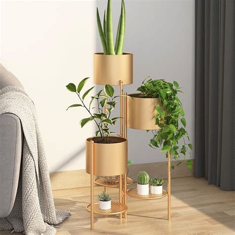 800mm Tall Metal Plant Stand Indoor Modern 3 Tier Corner Planter In Gold Décoration Plantes