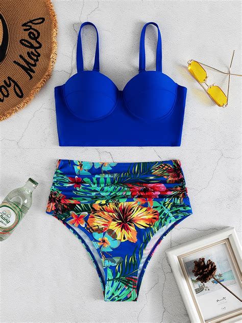 SHEIN Swim Vcay Bañador bikini push up floral tropical fruncido