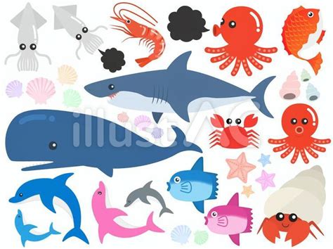 海の生き物イラストセットイラスト No 748896｜無料イラスト・フリー素材なら「イラストac」