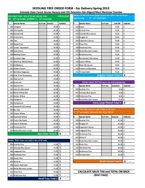 Fillable Online Extension Colostate SEEDLING TREE ORDER FORM For