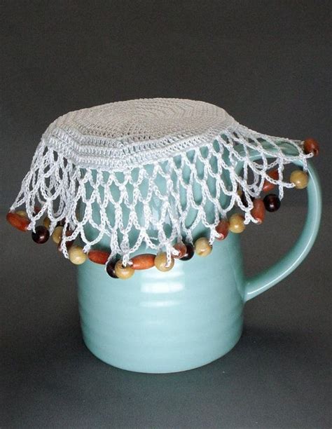 White Crochet Beaded Jug Cover With Wooden Beads Beaded Glass Etsy Crochet Beaded Crafts