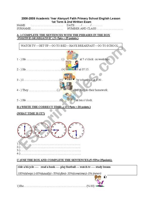 Exam 6th Grade Esl Worksheet By Redtoy