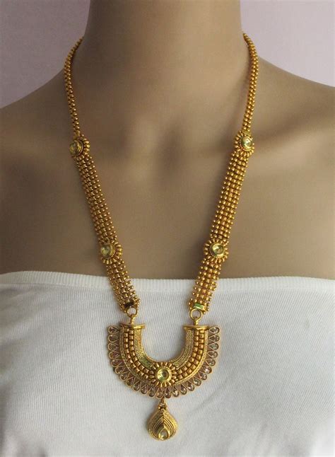 Long Rani Haar Gold South Indian Crystal Jewelry Necklace