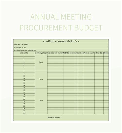 Annual Meeting Procurement Budget Excel Template And Google Sheets File