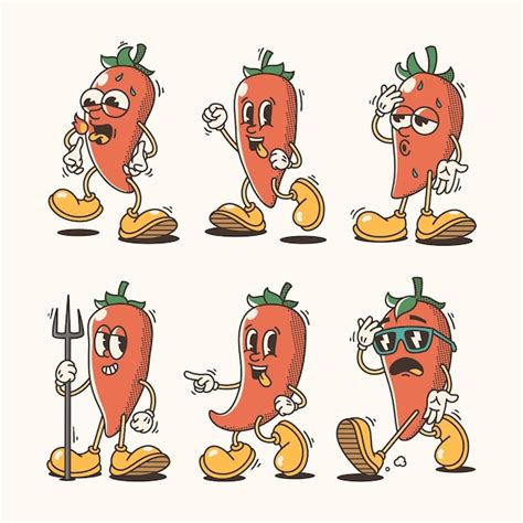 Conjunto De Ilustra Es Tradicionais De Desenhos Animados De Pimenta