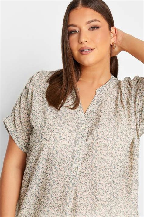 Yours Plus Size Curve White Ditsy Print Half Placket Shirt Yours Clothing