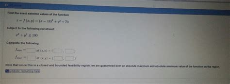 Solved Find The Exact Extreme Values Of The Function Z