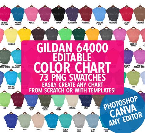 73 Colors Diy Color Chart For Gildan 64000 G640 Softstyle Etsy