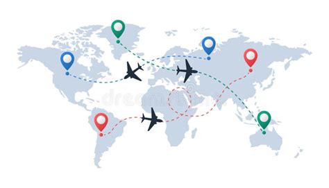 Rotas De Aviões No Mapa Mundial Via Aérea Caminho De Voo Da Aeronave