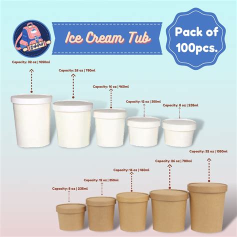 Pack Of 100 Ice Cream Tub 8oz 16oz 26oz 32oz Shopee Philippines