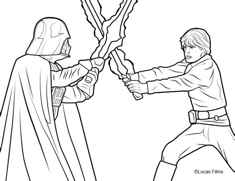 Coloriage Star Wars Le Combat De Dark Vador Luke Skywalker La