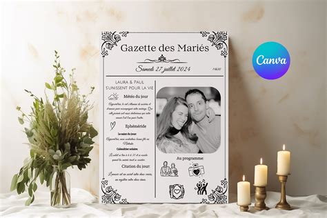 Gazette des mariés Diy faire part de mariage numérique Template canva