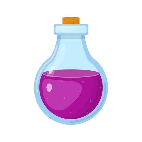 Magic Potion In Bottle With Purple Liquid Isolated On White Background