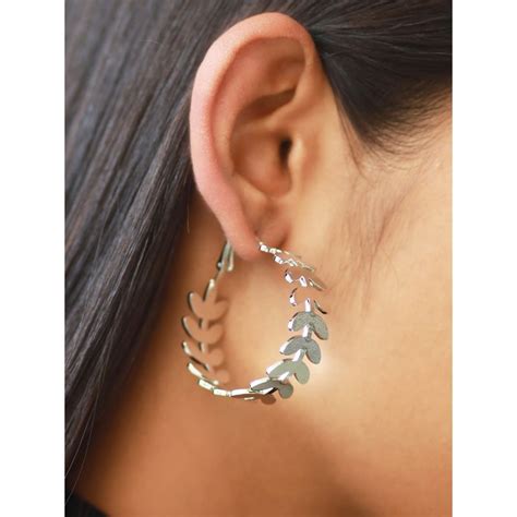 Ayesha Trendy Silver Toned Fern Leaf Metallic Hoop Earrings Buy Ayesha