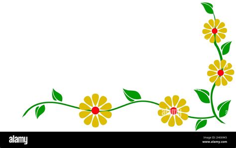 Floral Border design concept of green leaves with branch and yellow red ...