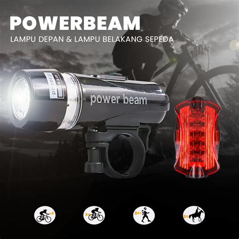 Powerbeam Lampu Depan Belakang Sepeda Led Waterproof Mode Hb