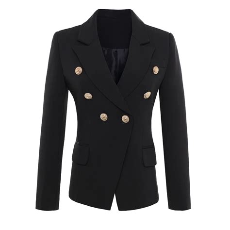 High Quality New Fashion 2018 Runway Style Womens Gold Buttons Double Breasted Blazer Outerwear