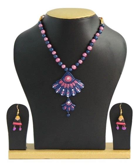 Handmade Terracotta Jewellery Casual Necklace Earring Set Light Pink