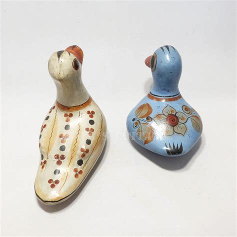 SET OF 2 Vintage Tonala Bird Figurines Burnished Mexican Pottery Ducks