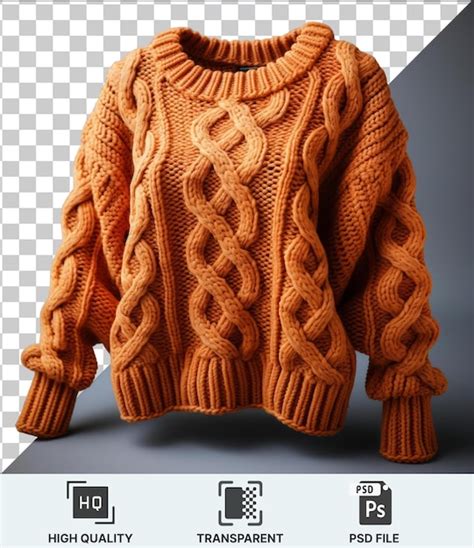 Premium Knitted Sweater In Brown And Orange Displayed Against A Blue