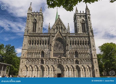 The Facade of Trondheim Cathedral Stock Image - Image of religious ...