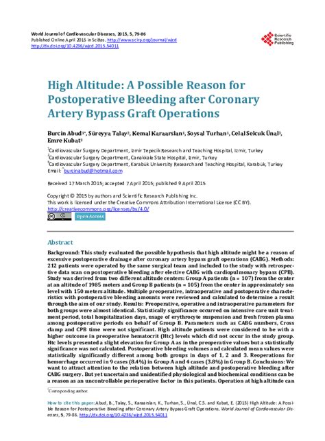 Pdf High Altitude A Possible Reason For Postoperative Bleeding After