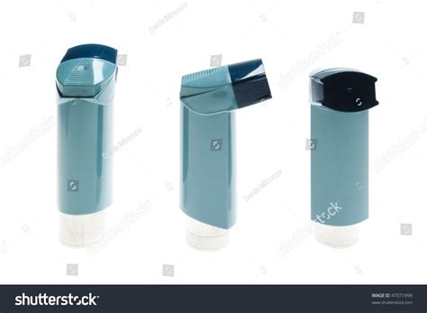 Blue Inhalers For The Treatment Of Bronchial Asthma (Isolated On White Background) Stock Photo ...