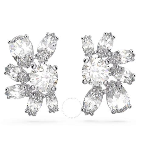 Swarovski Gema White Rhodium Plated Flower Earrings