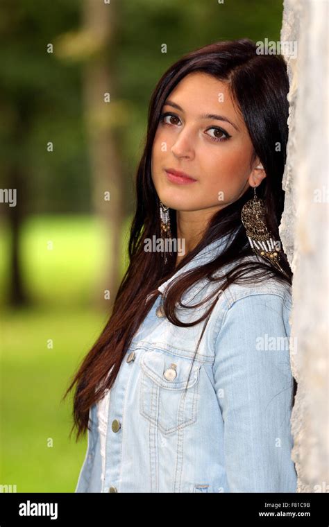 Portrait Of The Beautiful Brunette Woman Stock Photo Alamy