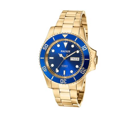 Rel Gio Magnum Masculino Dourado Fundo Azul Relojoaria E