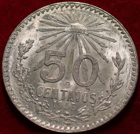 Uncirculated 1945 Mexico 50 Centavos Silver Foreign Coin Values MAVIN