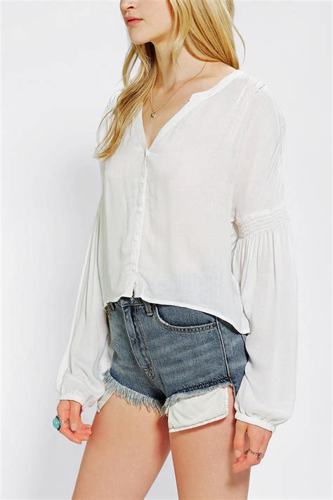 Lyst Urban Outfitters Ecote Full Sleeve Cropped Blouse In White