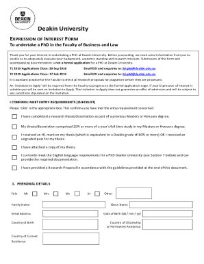 Fillable Online Expression Of Interest Form To Undertake A PhD In The