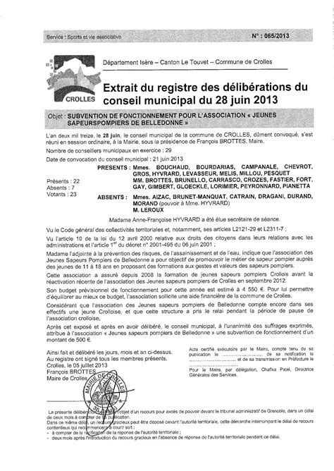 Calam O Crolles Deliberation Subvention Jeune Sapeur Pompier Sl