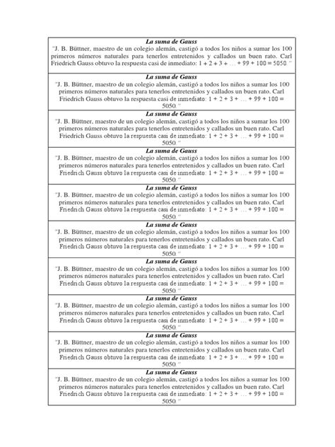 La Suma De Gauss Pdf