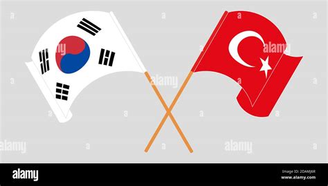 Crossed And Waving Flags Of Turkey And South Korea Vector Illustration