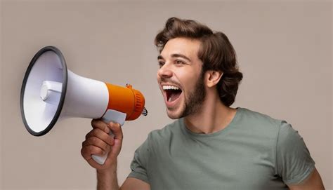 Premium Photo Advertising Man Screaming Announcement In Megaphone