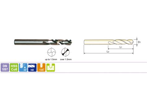 Foret HSS Co8 Extra Court DIN1897 PFI Tools