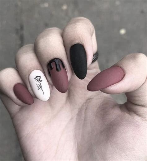 Romantic Dark Nails In 2021 Rose Nails Dark Nails Nail Art Aesthetic