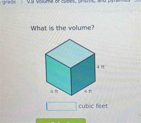 Solved Grade V Volume Of Cubes Prisms And Pyramus What Is The