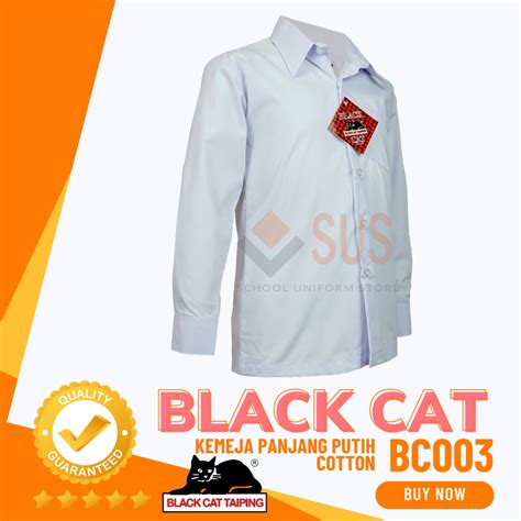 Baju Kemeja Sekolah Putih Lengan Panjang Black Cat Cotton Nila White