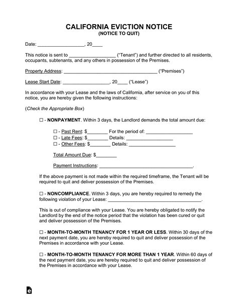 Printable Eviction Notice California