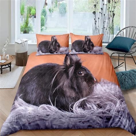 Housse De Couette Adulte Lapin Noir Parure De Lit Personnes Pour