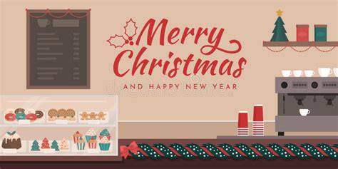 Cafe Interior With Christmas Decorations Stock Illustration