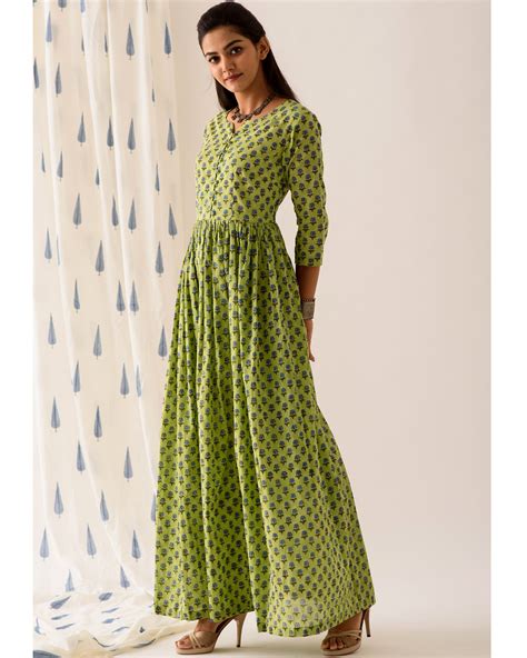 Green Floral Block Printed Maxi By Alaya The Secret Label