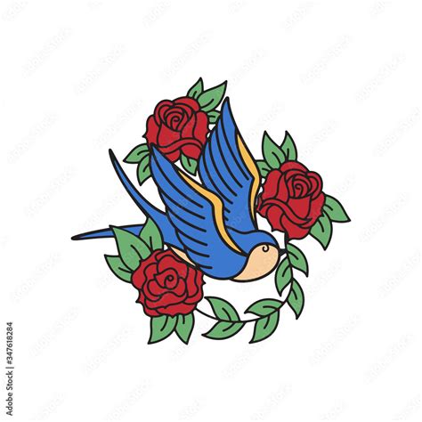 Swallow And Roses Tattoo Template Traditional Tattoo Swallow And Rose Old School Tattooing