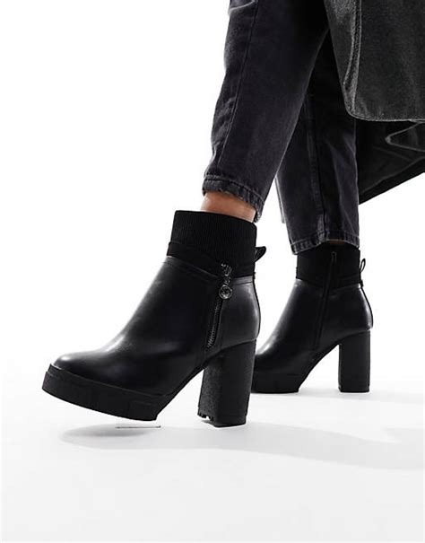 River Island Wide Fit Zip Heeled Boots In Black Asos