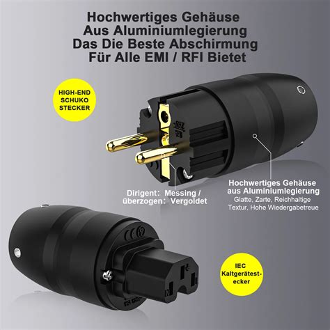 Siyah Al Minyum Rodyum Kaplama Schuko G Fi Konnekt R Hifi Iec Di I Fi