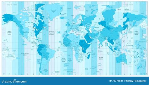 Time Zone Blue Map Detailed World Map With Countries Names Vector Images